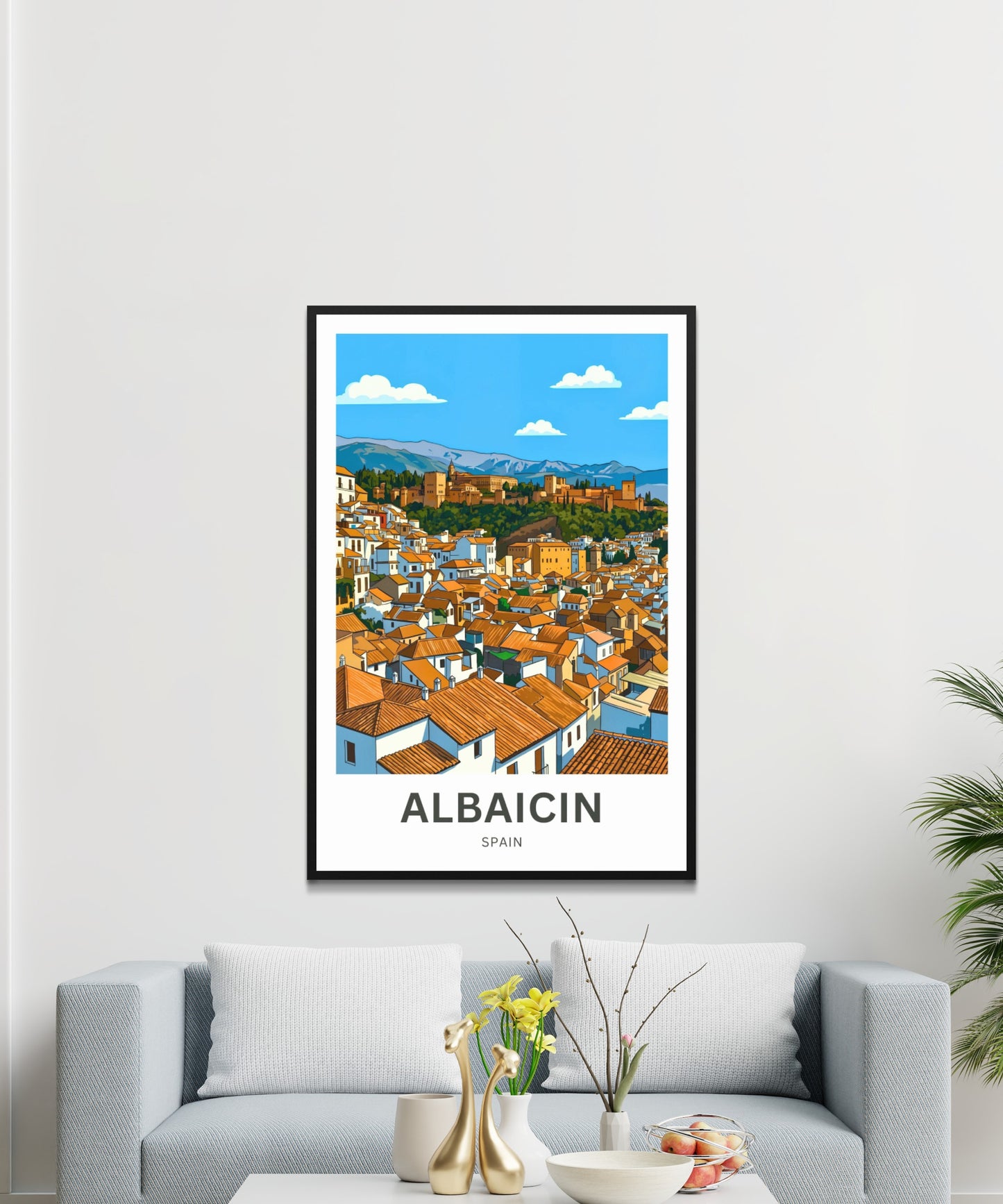 Albaicín Travel Poster - District and Alhambra Overlooking View