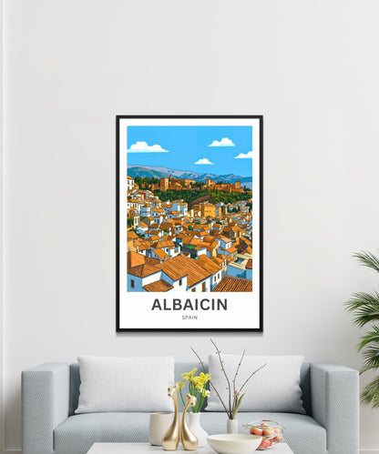 Albaicín Travel Poster - District and Alhambra Overlooking View