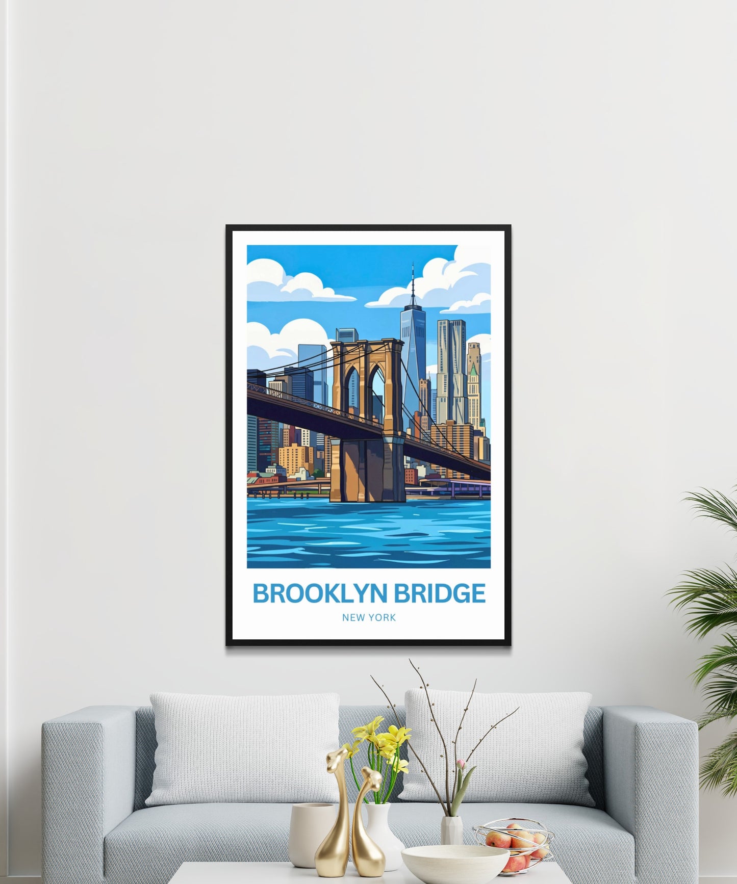 Brooklyn Bridge Travel Poster -  Skyline Over the Bridge