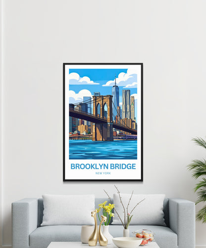 Brooklyn Bridge Travel Poster -  Skyline Over the Bridge