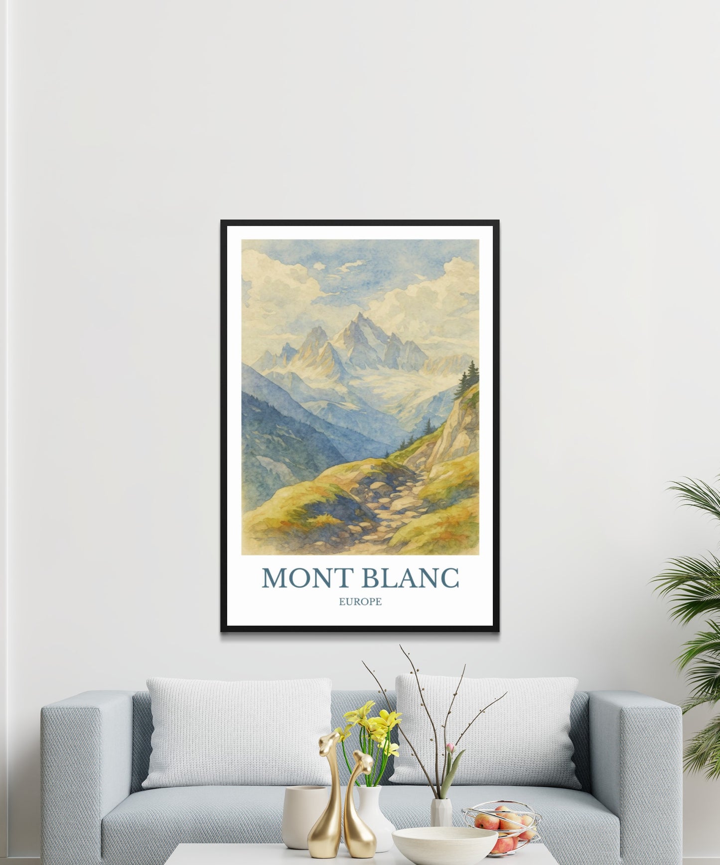 Mont Blanc, Watercolor design poster, France Print, Mont Blanc Wall Art