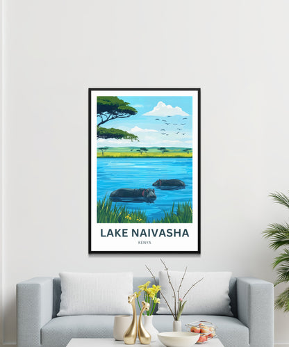 Lake Naivasha Travel Poster - Captivating Birds and Hippos