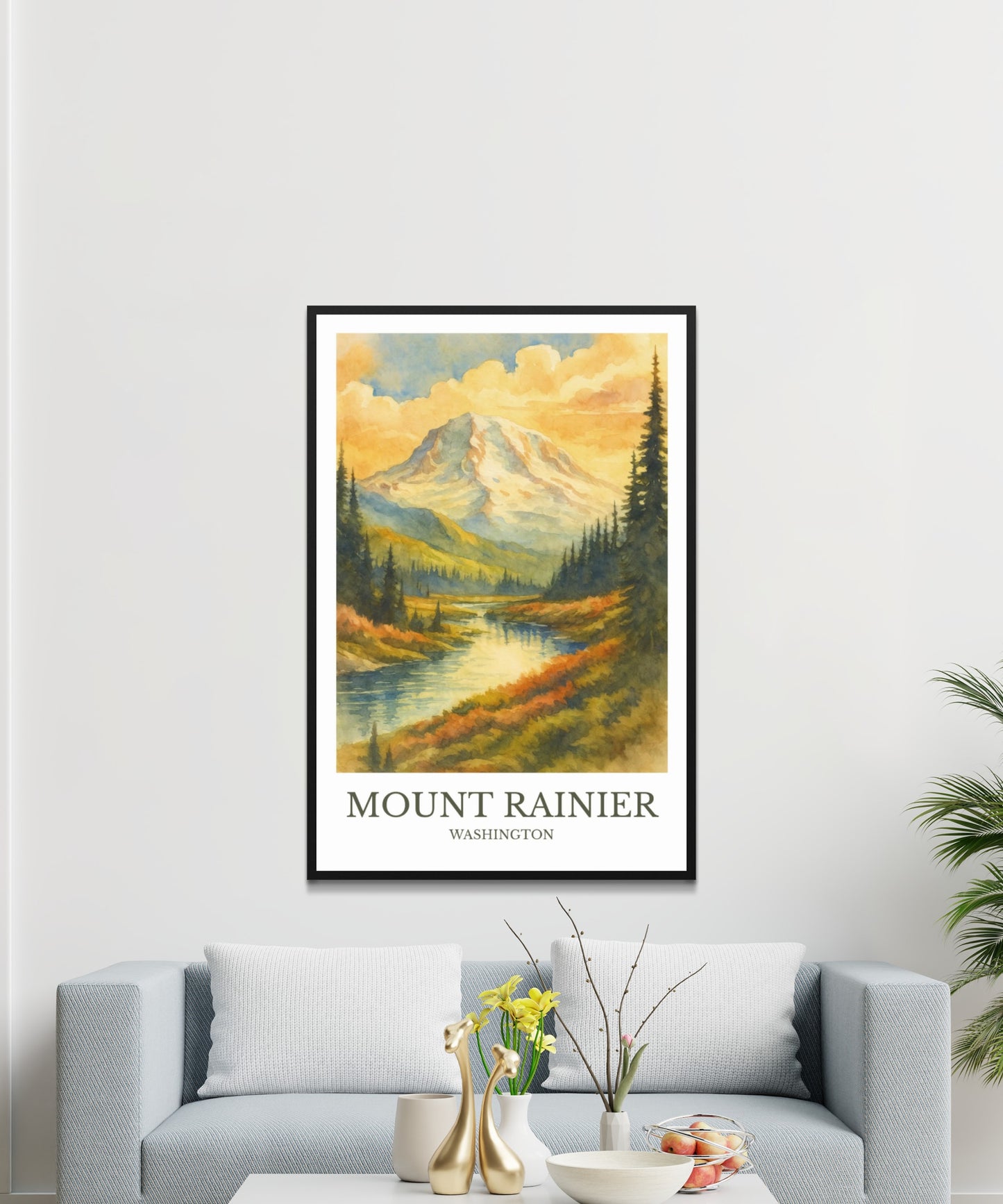 Mount Rainier, Watercolor design poster, Washington Print, Mount Rainier Wall Art