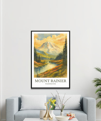 Mount Rainier, Watercolor design poster, Washington Print, Mount Rainier Wall Art