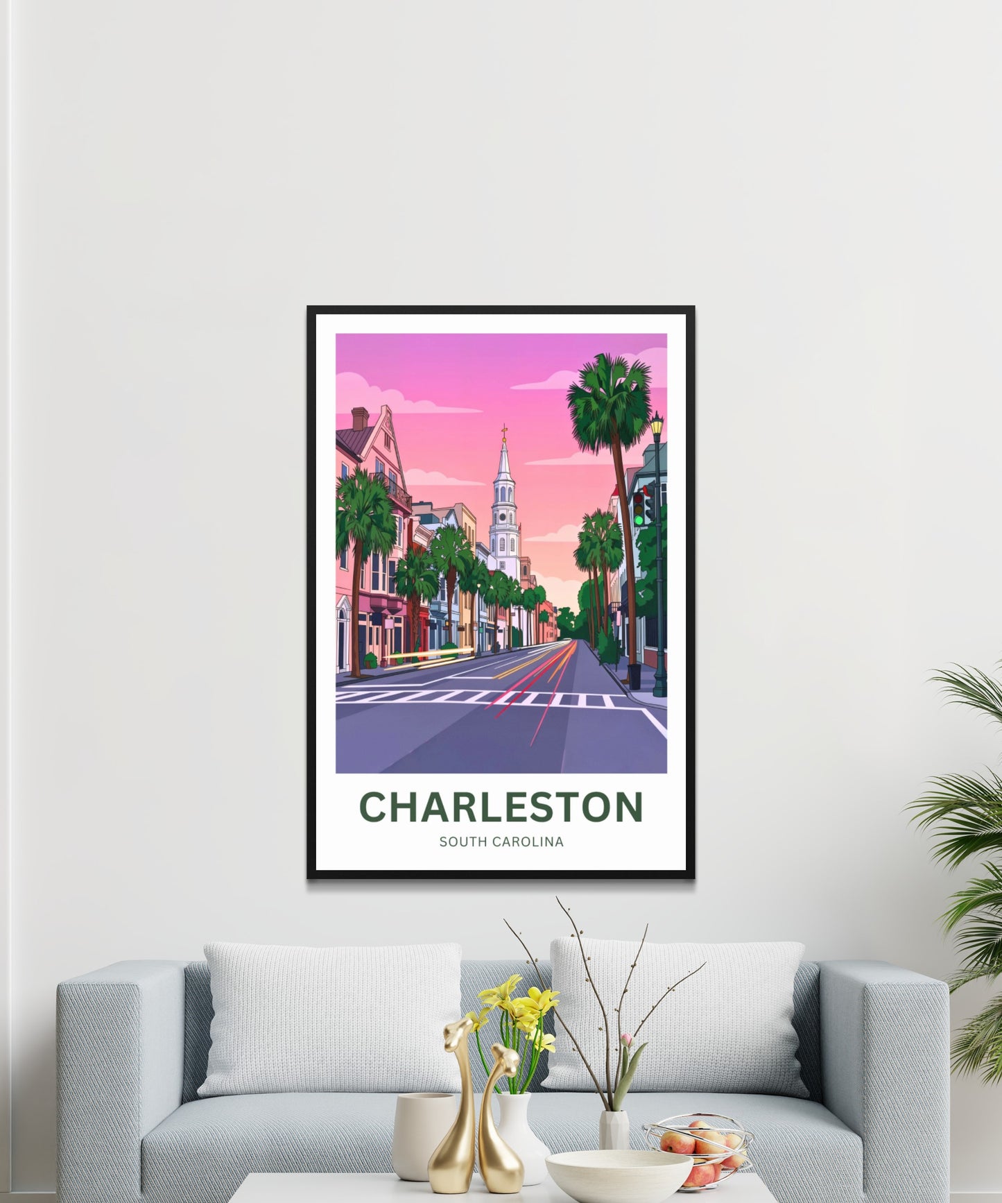 Charleston Historic District Travel Poster - Pinkish Glow