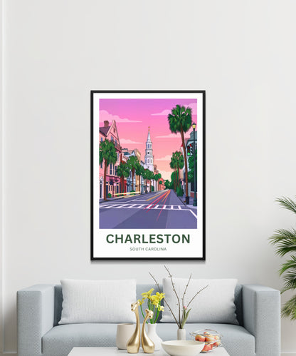 Charleston Historic District Travel Poster - Pinkish Glow