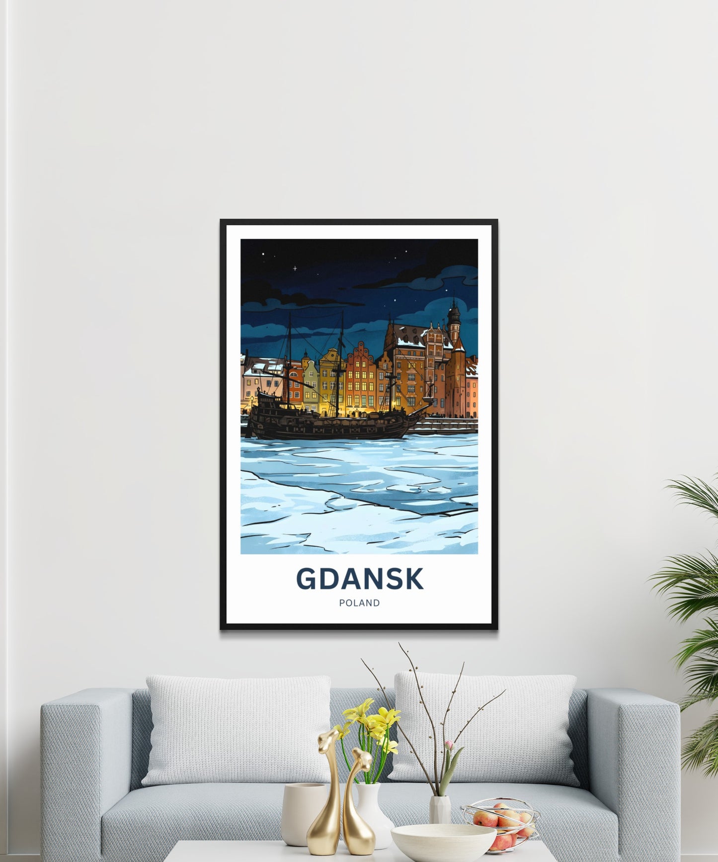 Gdańsk  Travel Poster - Midnight on the Motława