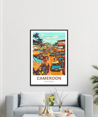 Cameroon Travel Poster - Captivating Busy Market Street