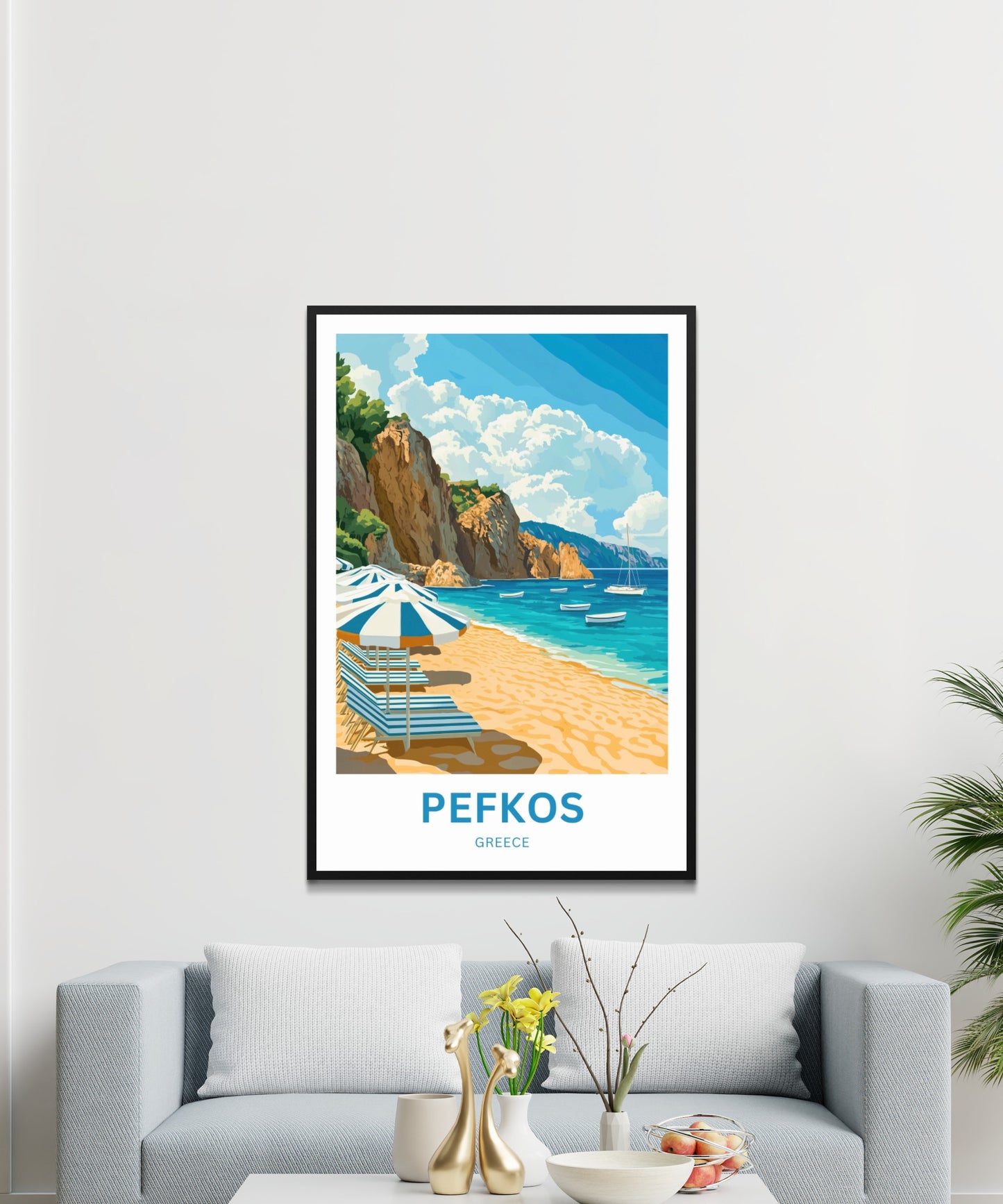 Pefkos Travel Poster - Beautiful Beach and Golden Sand