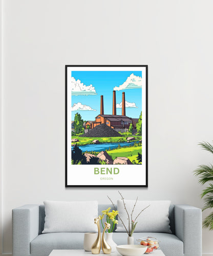 Bend Oregon Travel Poster - Historic Riverside Charm