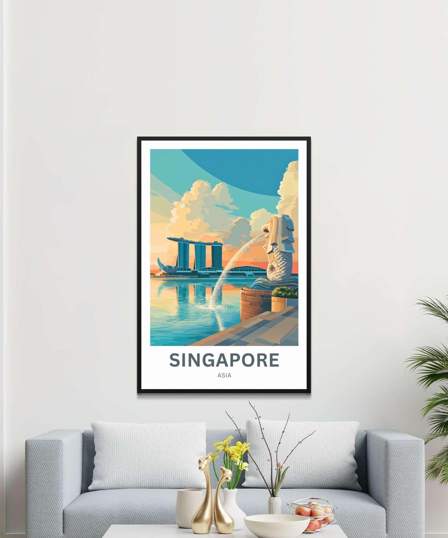Singapore Travel Poster - Captivating View of Merlion and Sunset