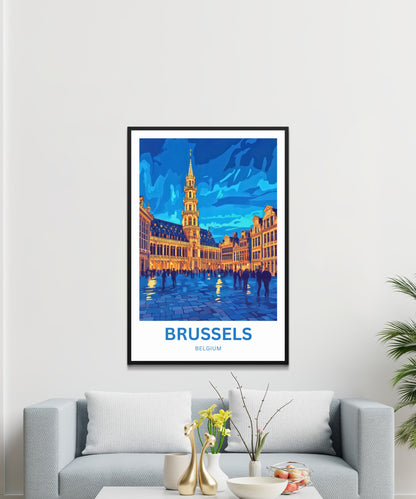 Brussels Travel Poster - Evening Lights of Belgium