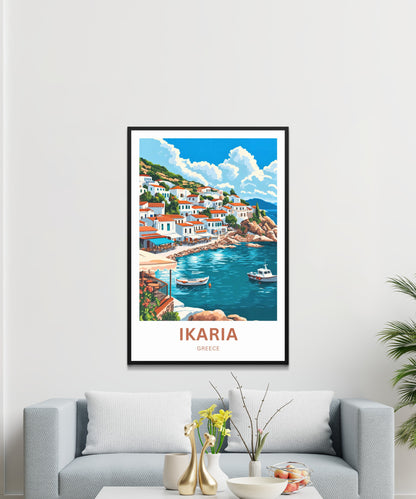 Ikaria Beach Travel Poster  - Café by the Sea