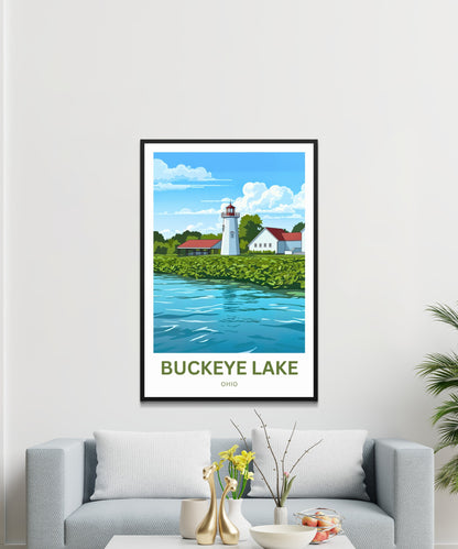 Buckeye Lake Travel Poster -  Lakefront Lighthouse