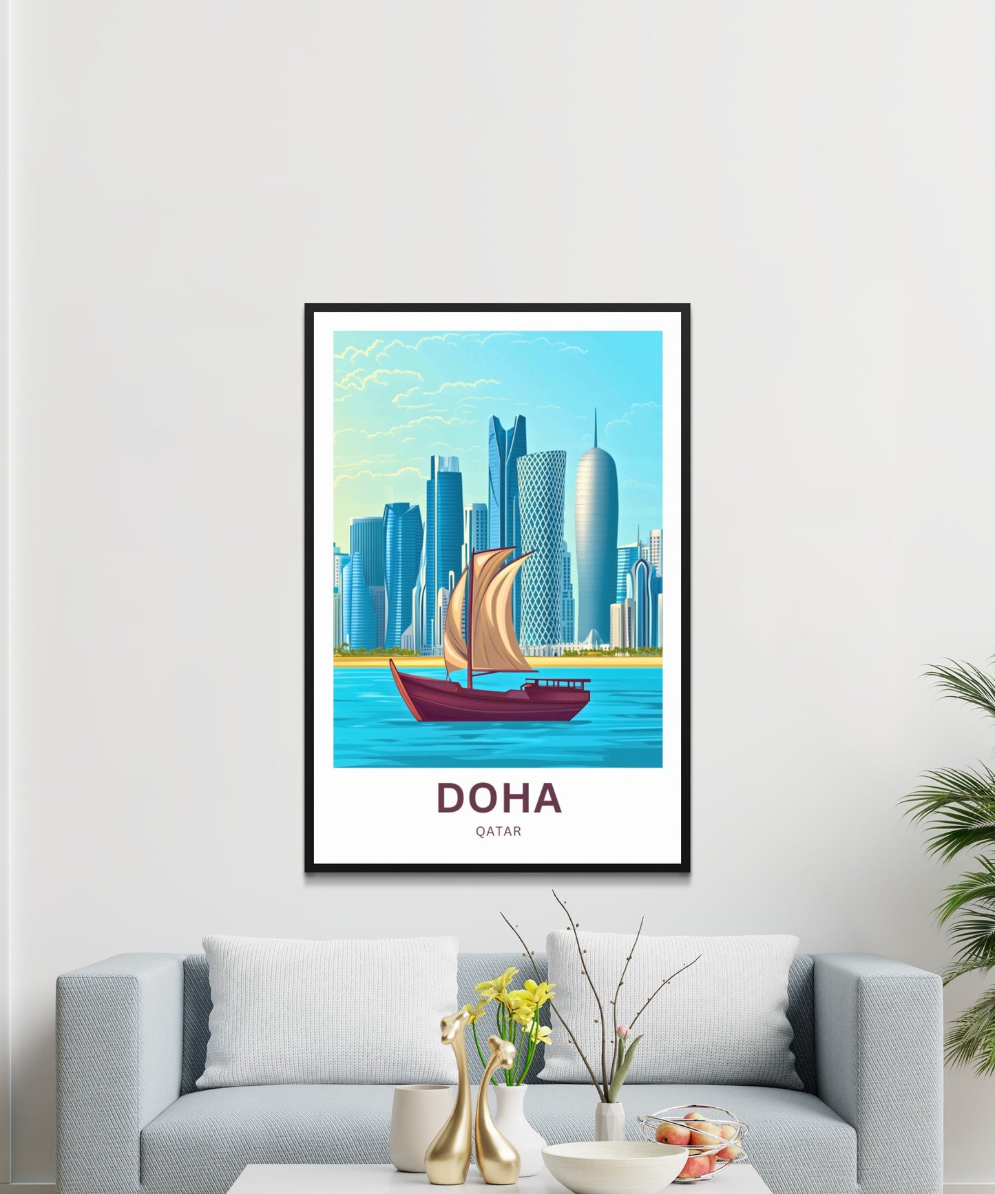 Doha Qatar Travel Poster - Skyscrapers