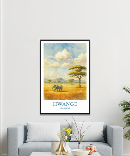 Hwange, Watercolor design poster, Zimbabwe Print, Hwange Wall Art