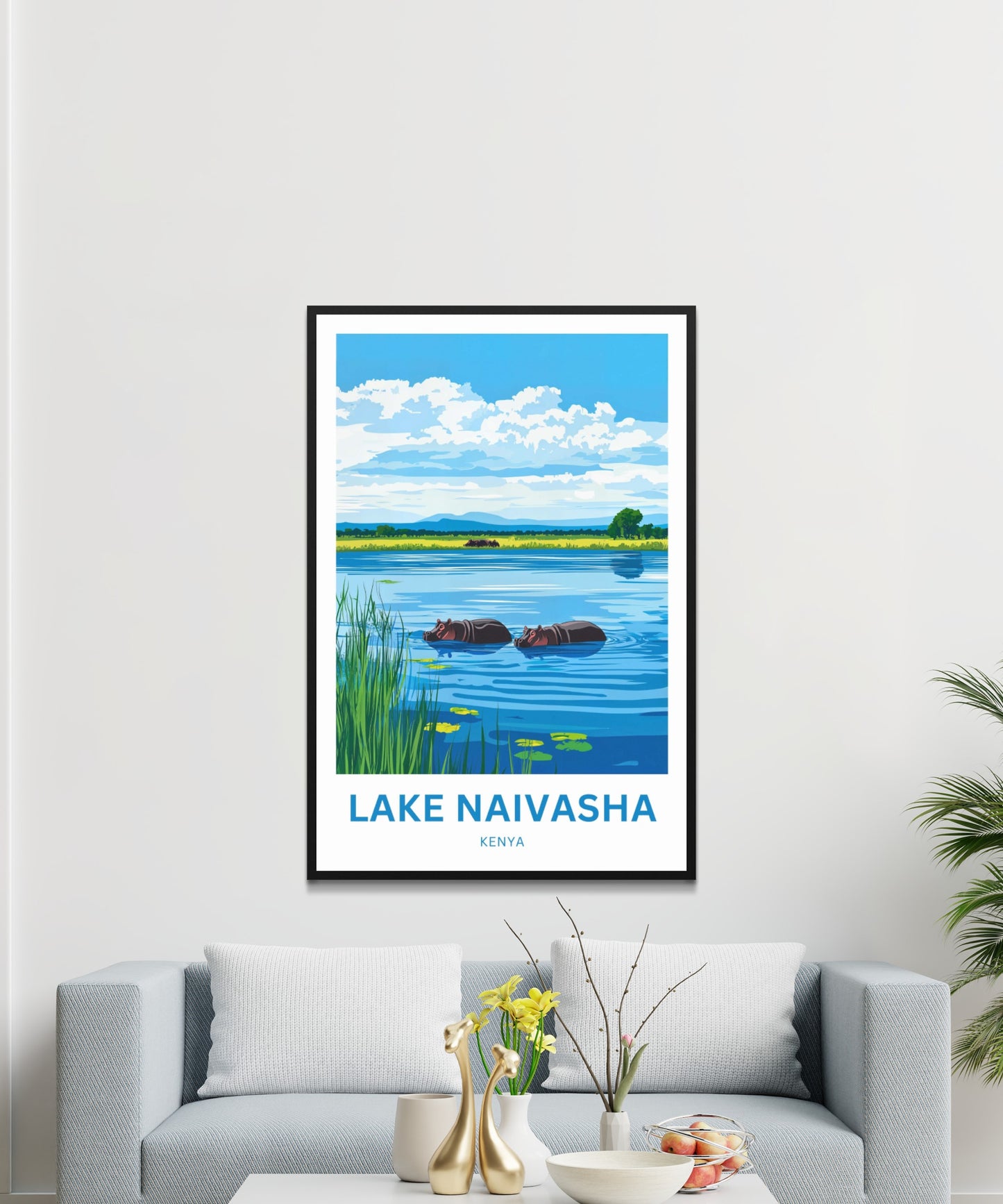 Lake Naivasha Travel Poster - Breathtaking Lake and Hippos