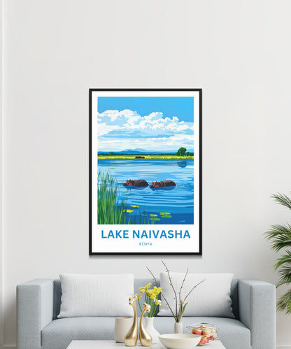 Lake Naivasha Travel Poster - Breathtaking Lake and Hippos