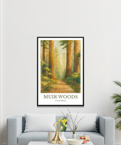 Muir Woods, Watercolor design poster, California Print, Muir Woods Wall Art