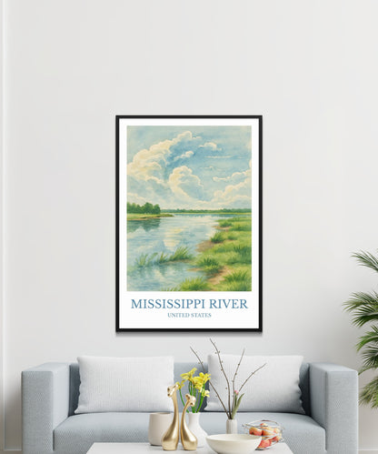 Mississippi River, Watercolor design poster, North America Print, Mississippi River Wall Art