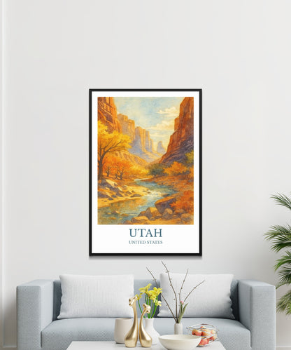 Utah, Watercolor design poster, United States Print, Utah Wall Art