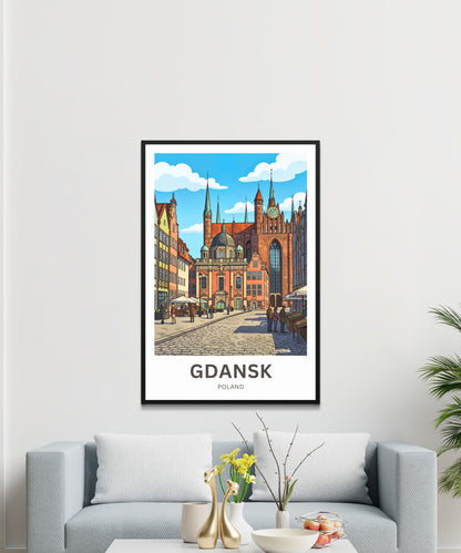 Gdańsk  Travel Poster - Poland old town clocktower