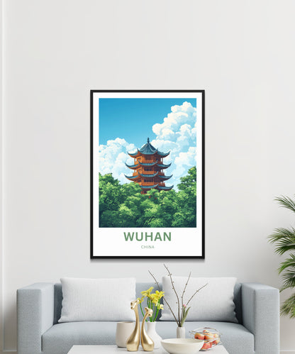 Wuhan Travel Poster - Ancient Temple Architecture