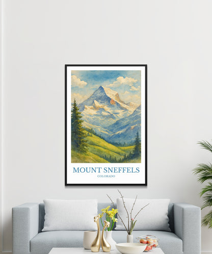 Mount Sneffels, Watercolor design poster, Colorado Print, Mount Sneffels Wall Art