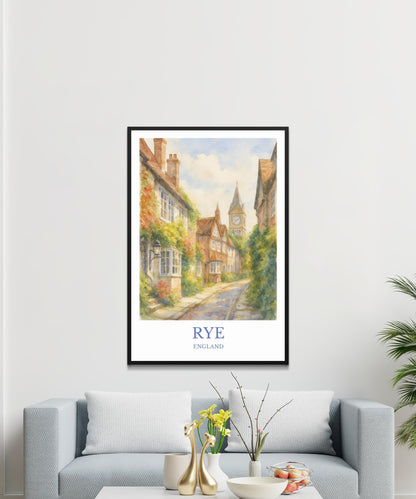 Rye, Watercolor design poster, England Print, Rye Wall Art