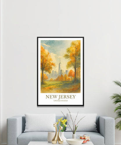 New Jersey, Watercolor design poster, United States Print, New Jersey Wall Art