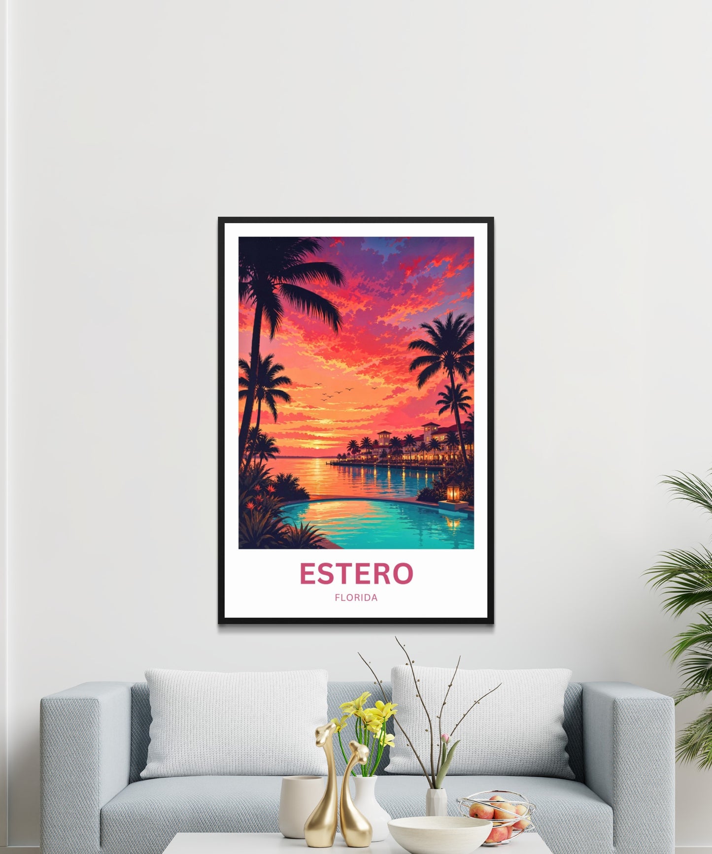 Estero, Florida Travel Poster - Stunning Sunset