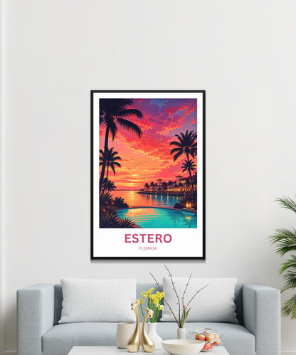 Estero, Florida Travel Poster - Stunning Sunset