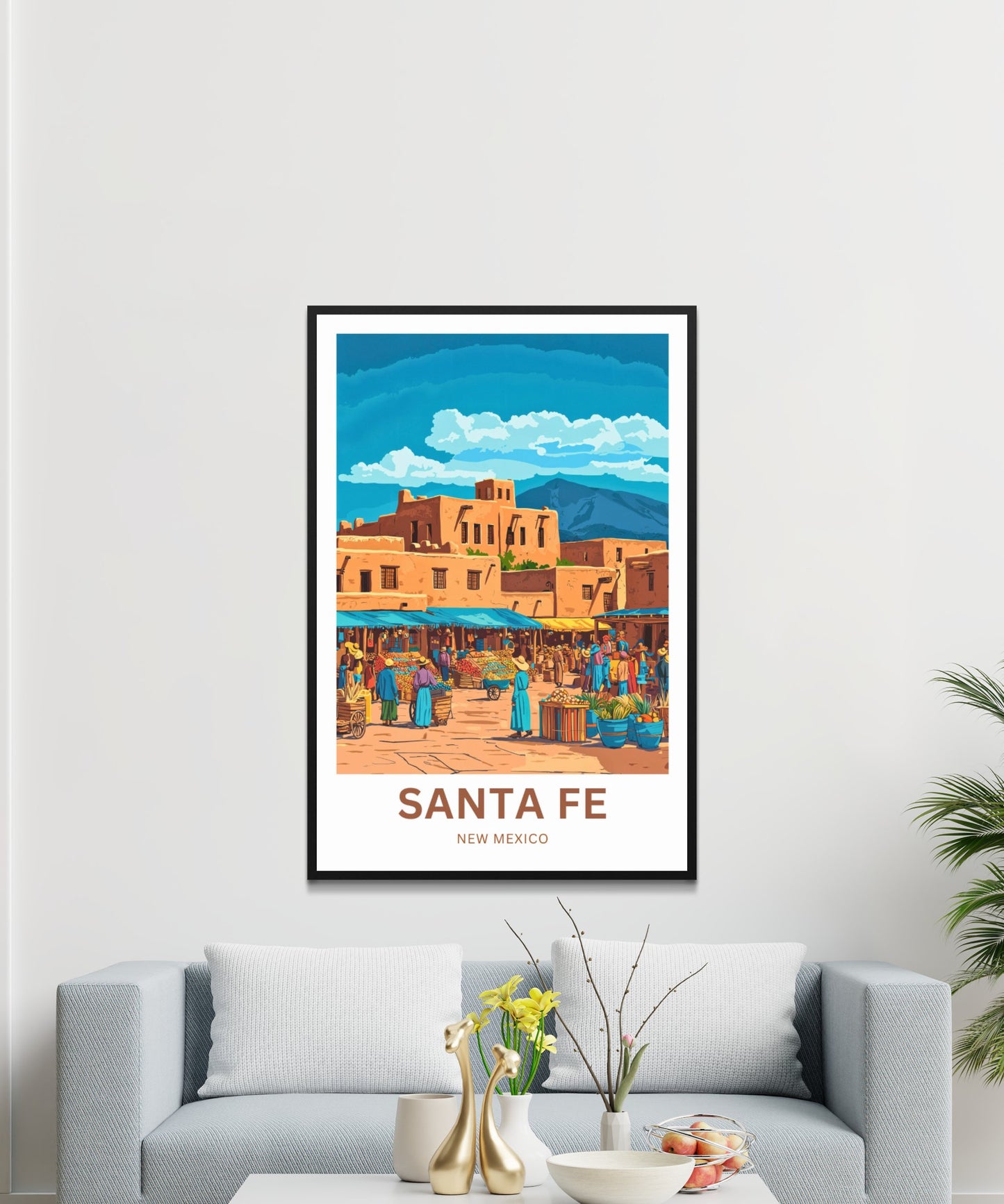 Santa Fe Travel Poster - Bustling Market in New Mexico