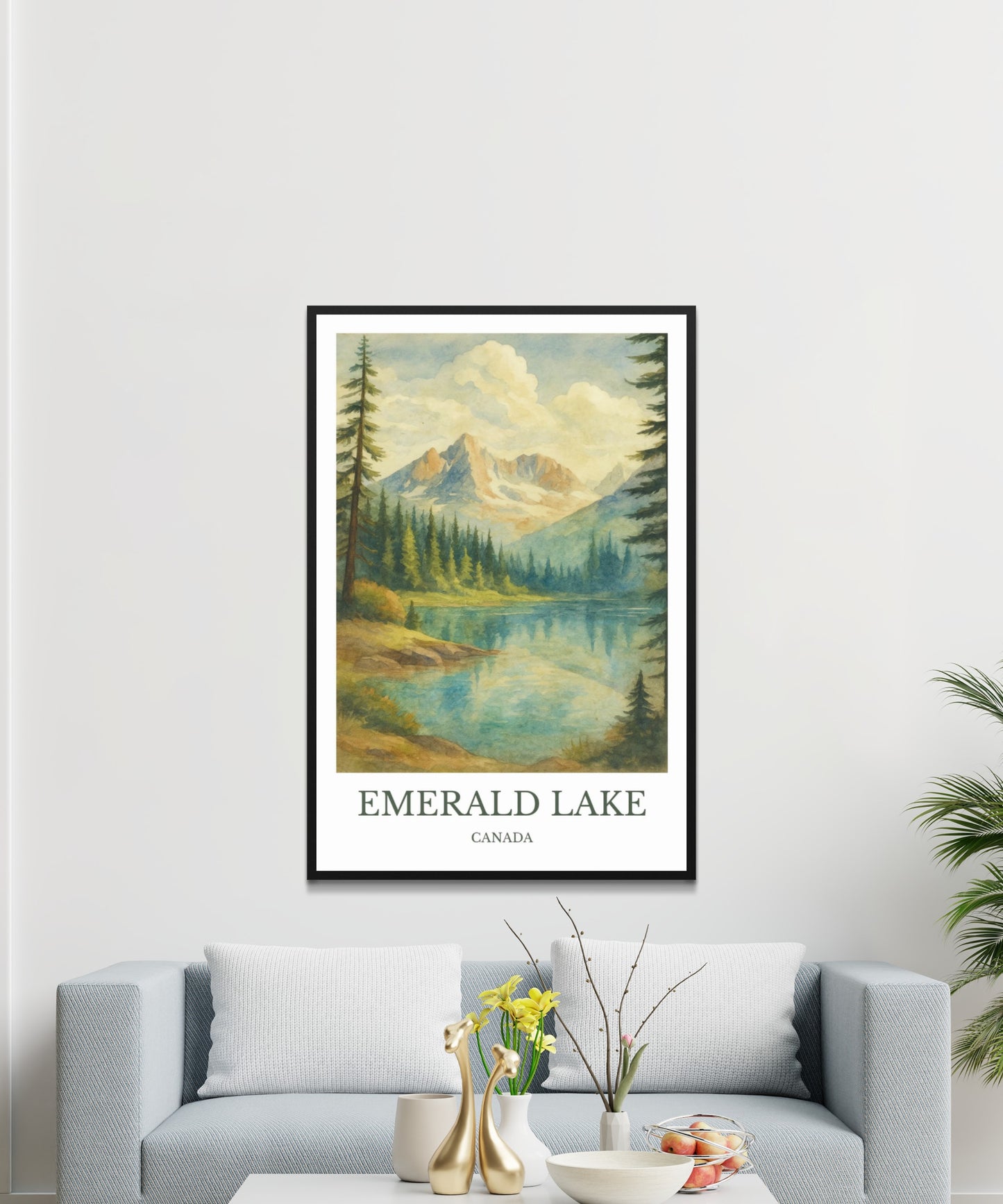 Emerald Lake, Watercolor design poster, Canada Print, Emerald Lake Wall Art