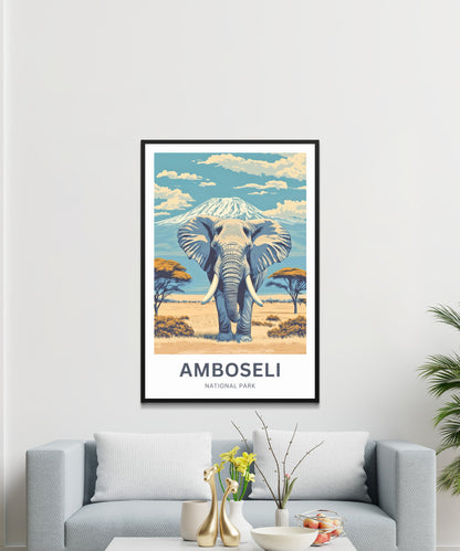 Amboseli National Park Travel Poster  - Tusks of Glory, Kilimanjaro Rising
