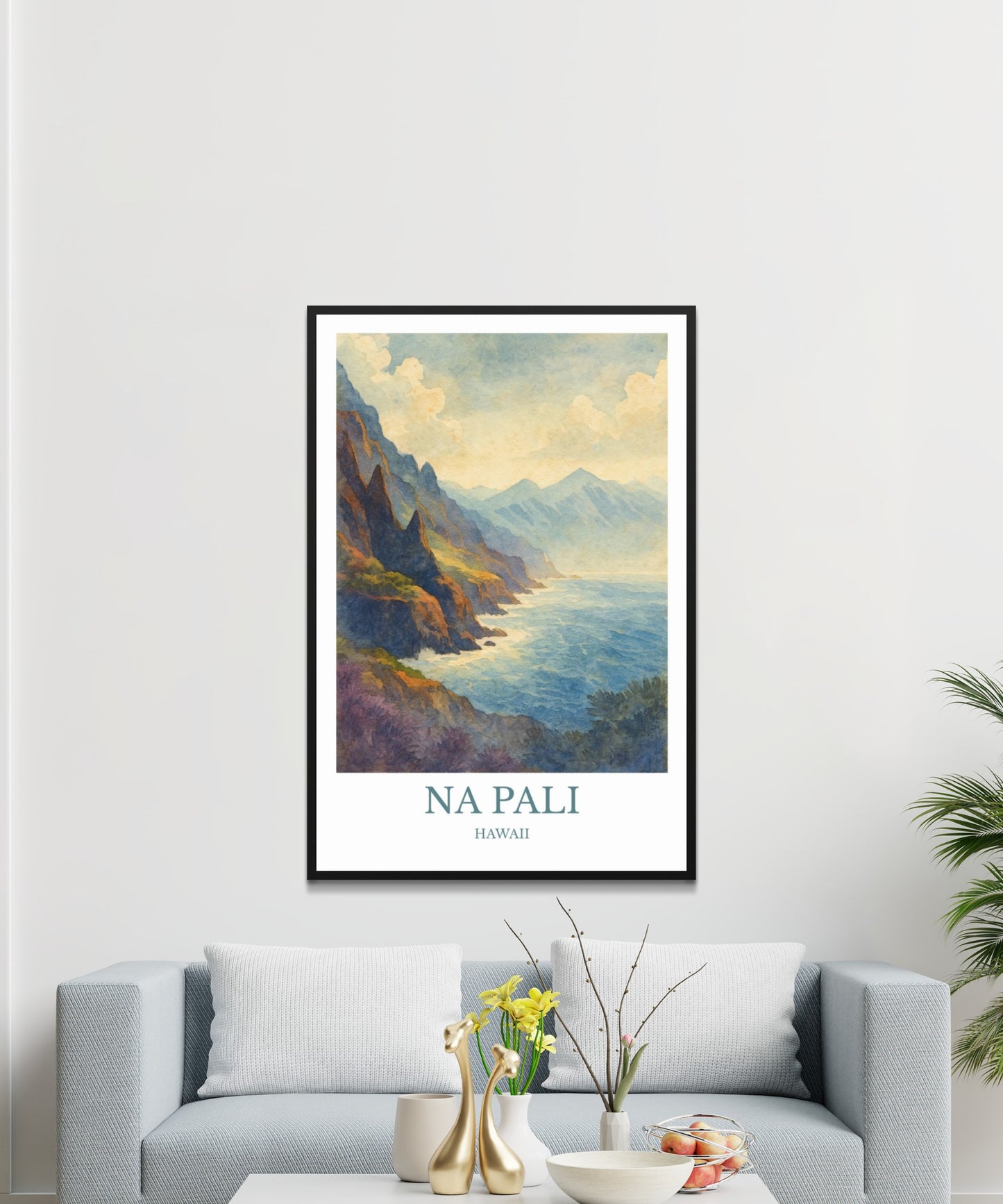 Nā Pali Coast, Watercolor design poster, Hawaii Print, Nā Pali Wall Art