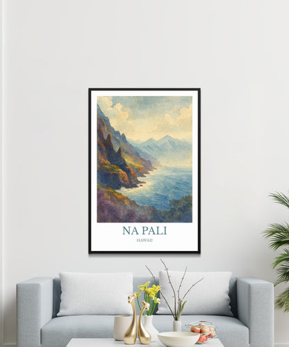 Nā Pali Coast, Watercolor design poster, Hawaii Print, Nā Pali Wall Art