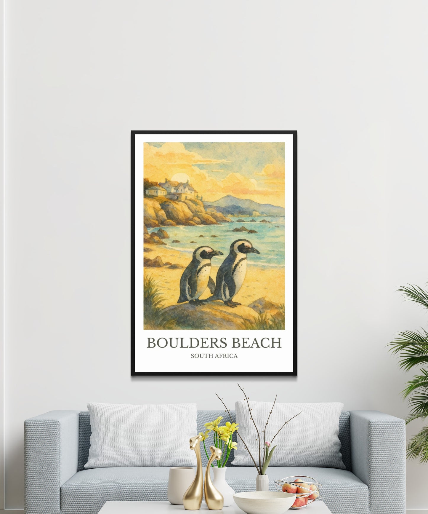 Boulder Beach, Watercolor design poster, South Africa Print, Boulder Beach Wall Art
