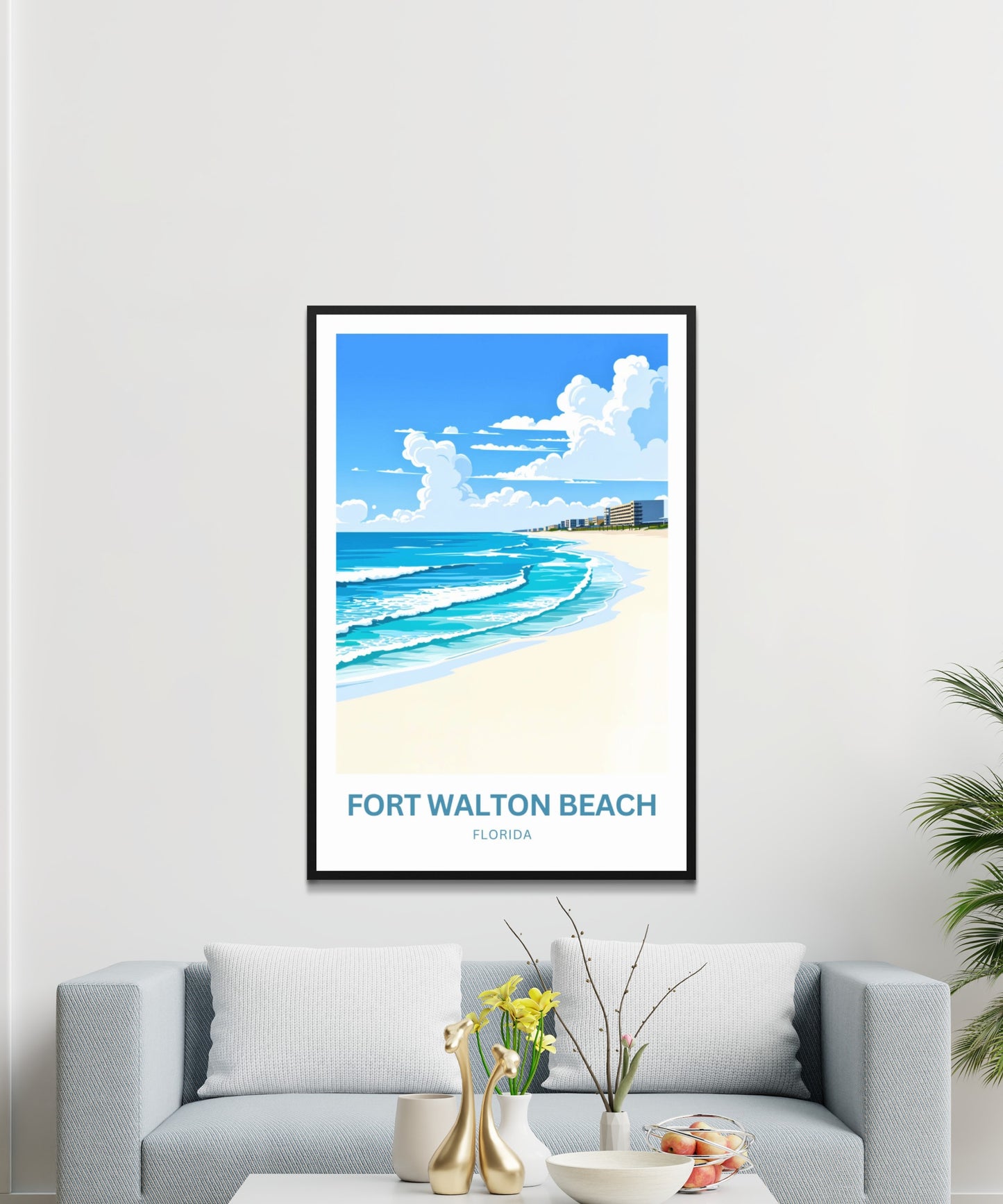 Fort Walton Beach Travel Poster - Sandy Shores, Happy Hearts