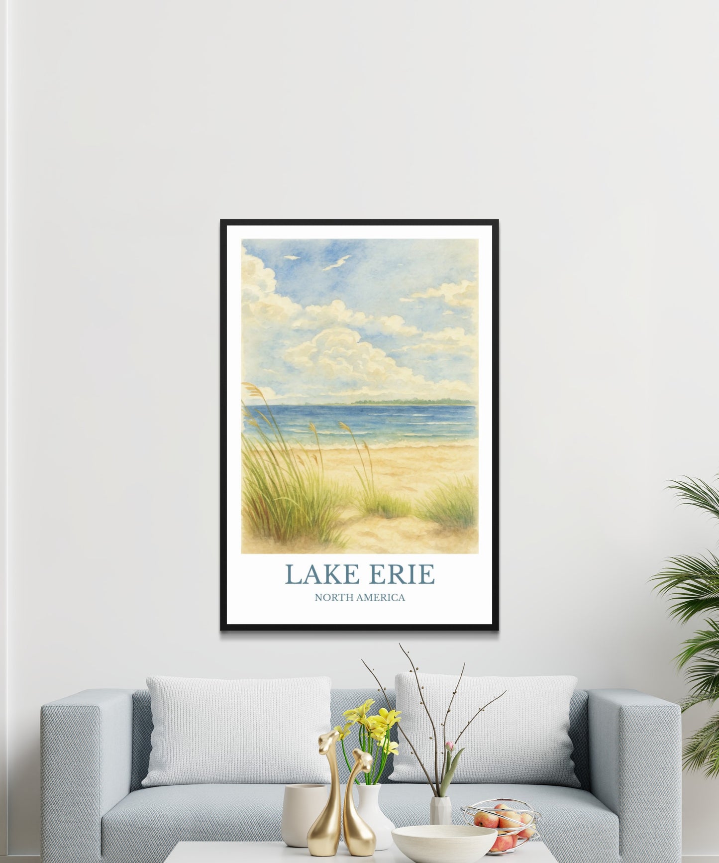 Lake Erie, Watercolor design poster, North America Print, Lake Erie Wall Art