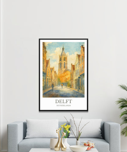 Delft, Watercolor design poster, Netherlands Print, Delft Wall Art