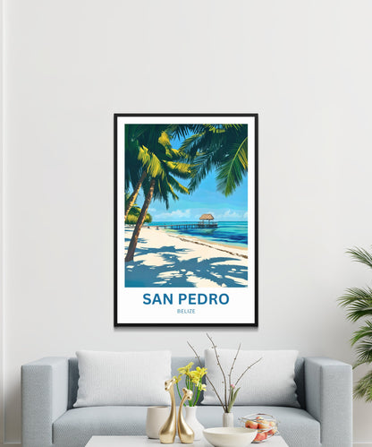 San Pedro Travel Poster - Belize Stunning Beach View