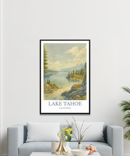 Lake Tahoe, Watercolor design poster, California Print, Lake Tahoe Wall Art