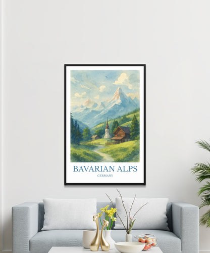 Bavarian Alps, Watercolor design poster, Germany Print, Bavarian Alps Wall Art