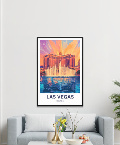 Las Vegas Travel Poster - Featuring Stunning Bellagio fountains