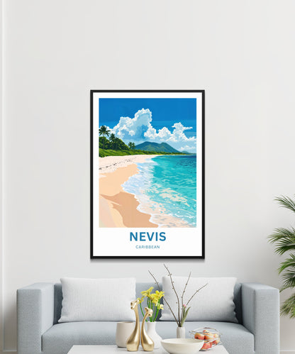 Nevis Travel Poster - Captivating Caribbean Beach Shore