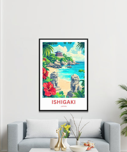 Ishigaki Travel Poster - Ryukyu Guardians on the Beach