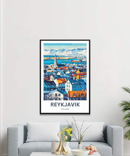 Reykjavik Travel Poster  - Mesmerizing Aerial View of Iceland City