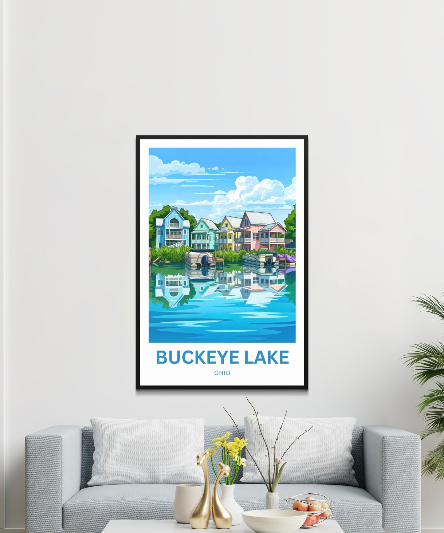 Buckeye Lake Travel Poster -  Colorful House in the Lake