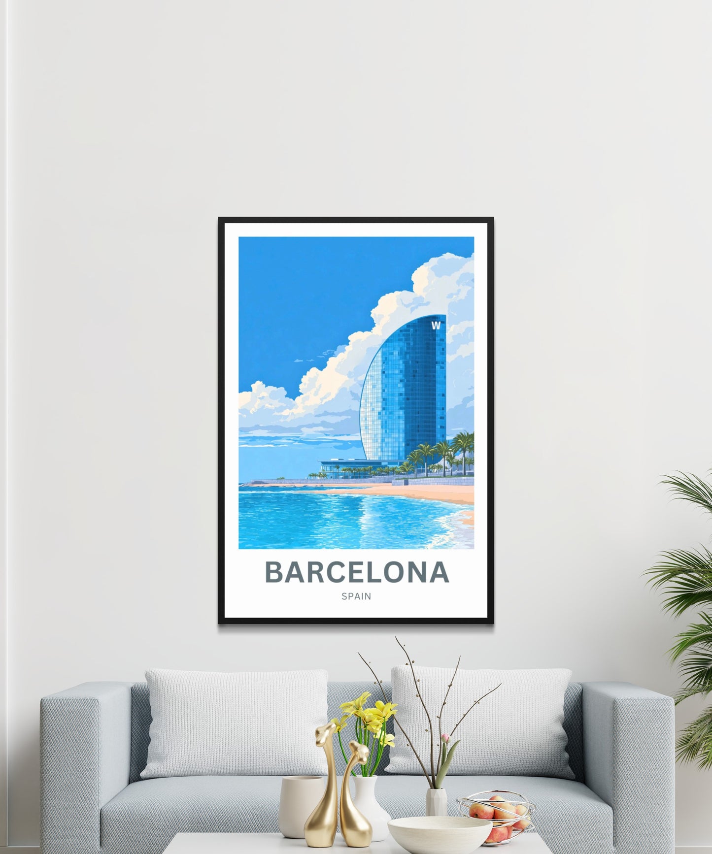 Barcelona Travel Poster  - Glass Tower by the Beach